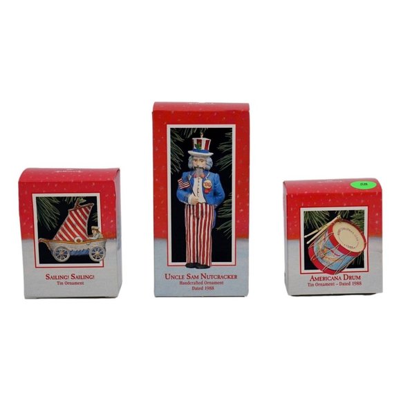 Vintage 1988 Hallmark Christmas Ornament Uncle Sam Tin Sailing Boat Drum New - Picture 7 of 8